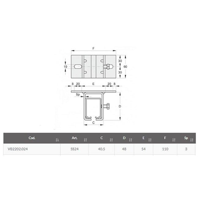 Vendita online Supporto a soffitto per monorotaia 24 mm. art.SS24